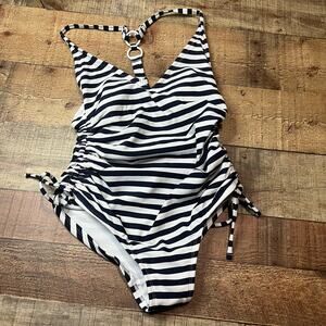 Kona Sol | UNWORN Classic Navy White Stripe One Piece Bathing Suit Sz XS